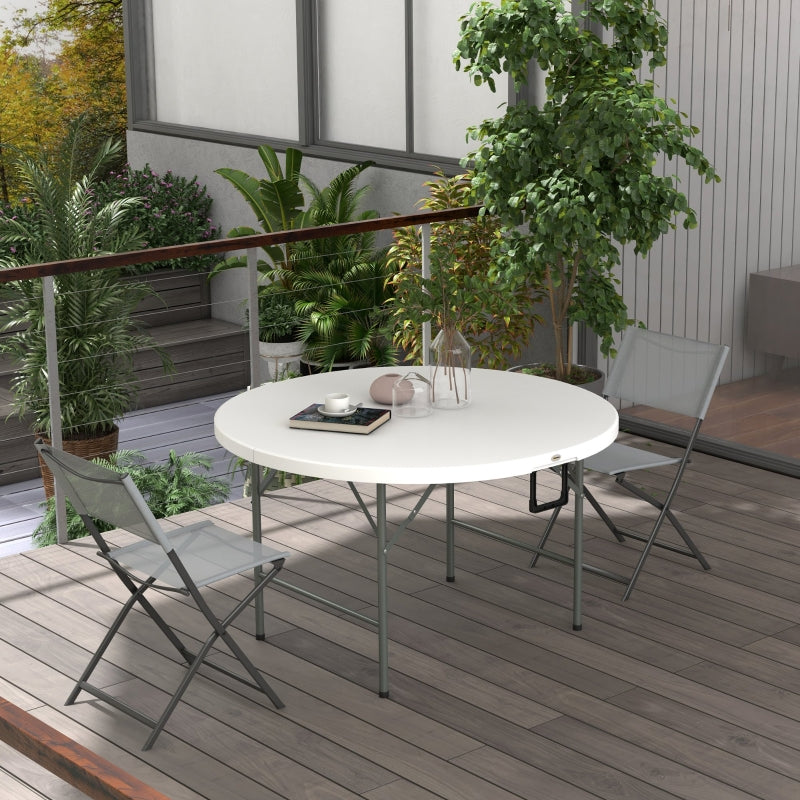 White Round Folding Outdoor Picnic Table for 6