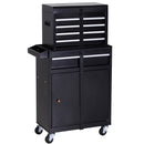 Black Metal Tool Cabinet with 5 Drawers and Pegboard - 60x28x104.5cm