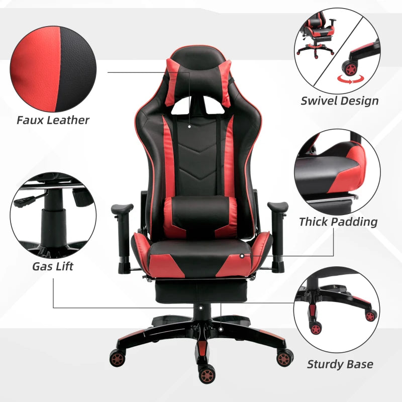 Red Black High-Back Gaming Chair with Footrest