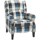 Blue Wingback Reclining Armchair with Footrest - Wood Legs