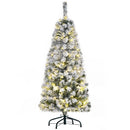 4FT Snow Flocked Christmas Tree with Warm White LED Lights, Green