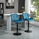 Blue Velvet Bar Stools Set of 2 - Metal Frame, Adjustable Height Swivel