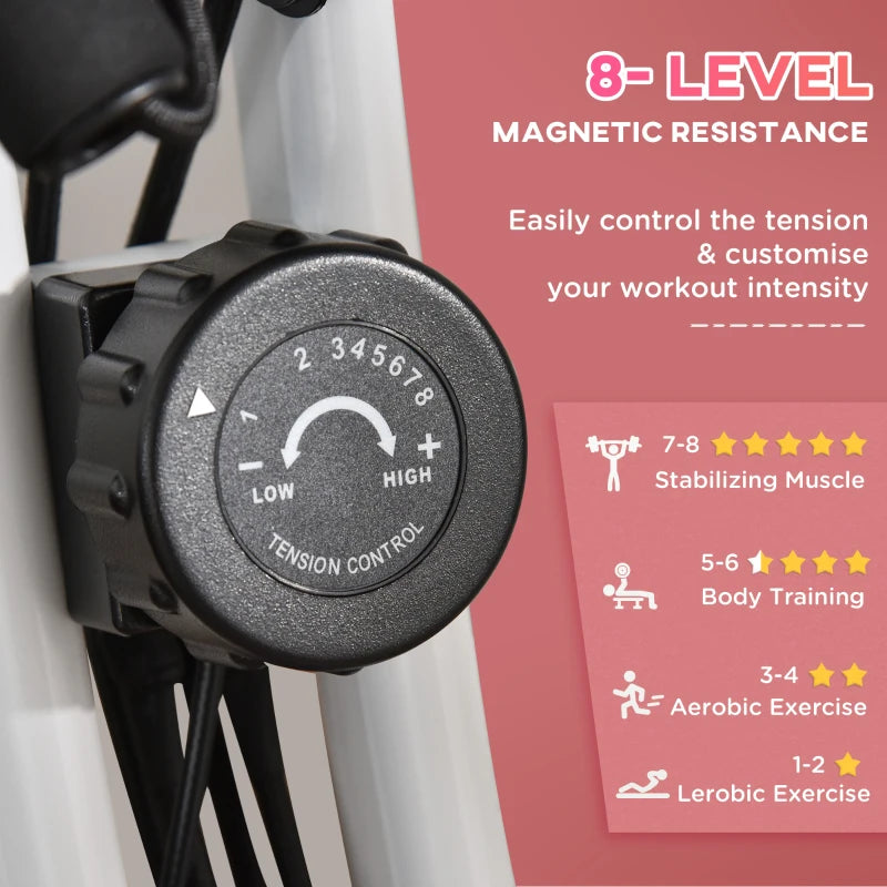 Pink Foldable Recumbent Exercise Bike with 8-Level Magnetic Resistance