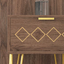 Modern Wooden Nightstand with Gold Metal Legs, White