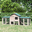 Wooden Outdoor Rabbit Hutch with Run, 2-Storey Bunny House - Grey, 210 x 45.5 x 84.5 cm
