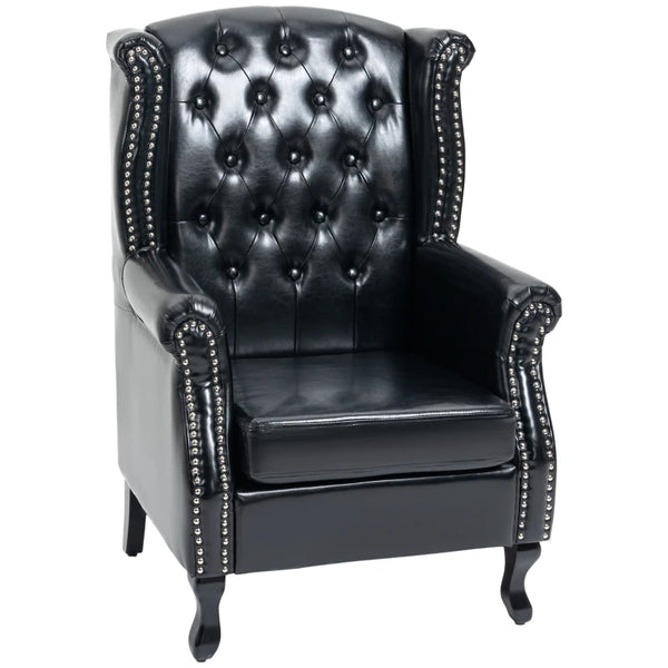 Black Wingback Tufted Armchair with Nail Head Trim