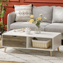 White Modern Coffee Table with Storage Shelves and Drawers