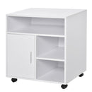 White Mobile Printer Stand with Storage and Wheels - Modern Office Desk Unit