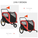 Red Large Dog Bike Trailer & Stroller Combo, 20" Wheels