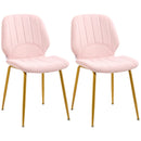 Velvet Pink Dining Chairs Set of 2, Padded Seat, Steel Legs