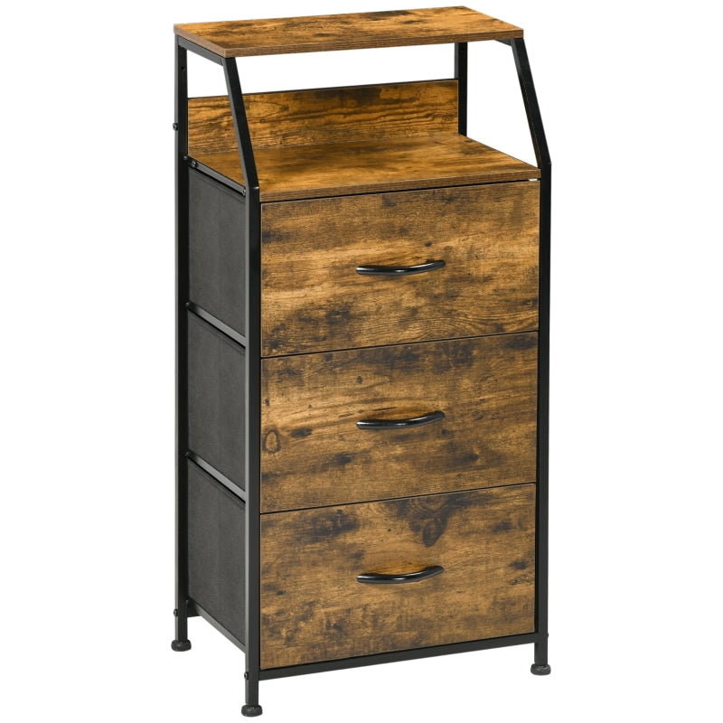 Rustic Brown Fabric Chest of Drawers with Display Shelves