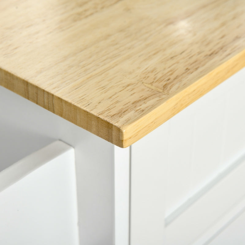 White Kitchen Island Cart with Storage Drawers and Cabinets