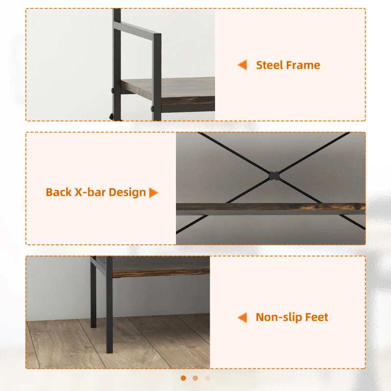 Rustic Brown Industrial Coat Stand with Shoe Storage and 5 Hooks