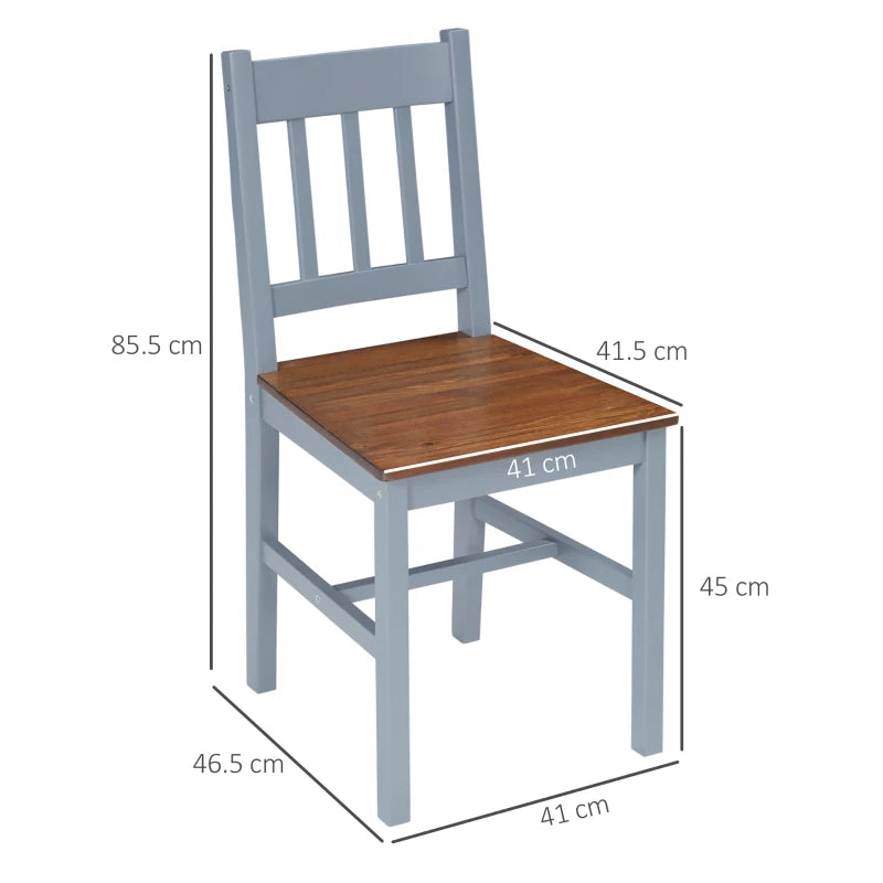 Grey Slat Back Dining Chairs Set of 4, Pine Wood Kitchen Chairs
