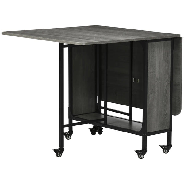 Mobile Drop Leaf Folding Dining Table with Wheels and Storage Shelf