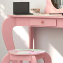 Kids Pink Dressing Table Set with Mirror, Stool, Drawer - Cute Animal Design