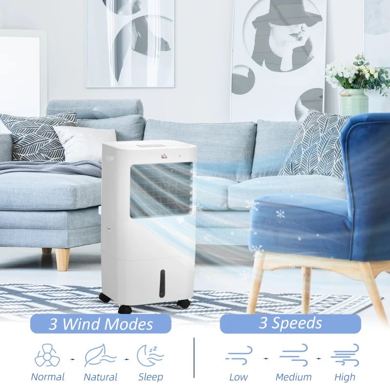 Portable Evaporative Air Cooler with 15L Water Tank, Remote Control, Timer - White