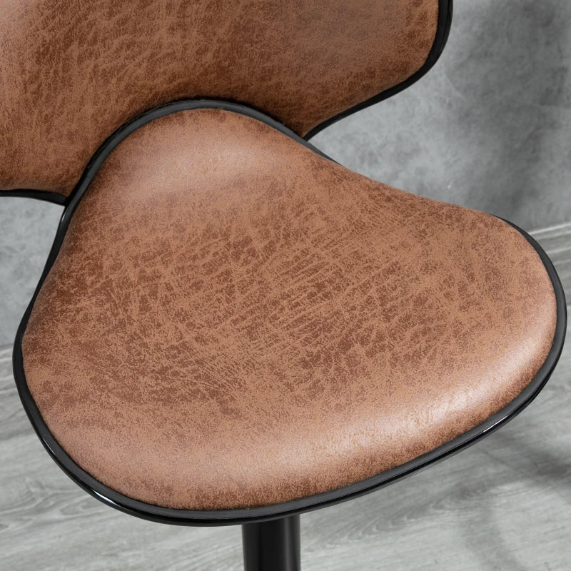 Brown Microfiber Cloth Swivel Bar Stool Set of 2, Adjustable Height Armless Chairs