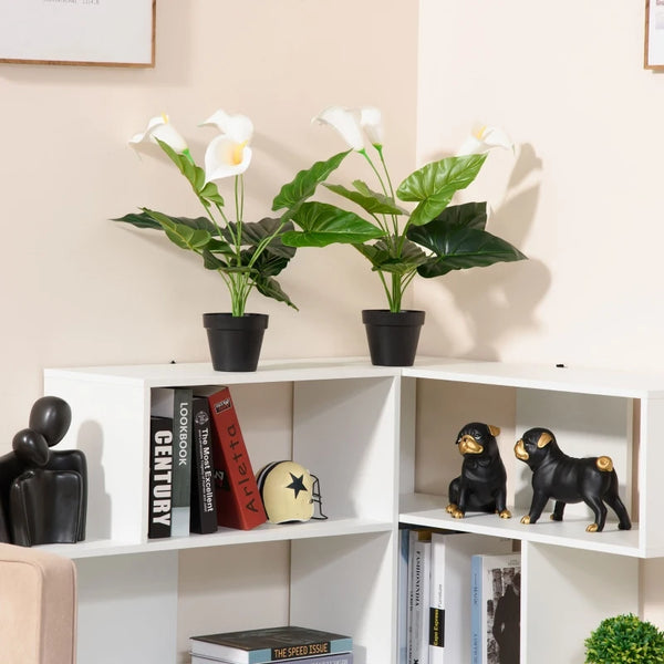 Set of 2 Realistic Calla Lily Flowers in White, Faux Decorative Plants, 55cm