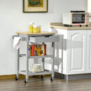 Grey Kitchen Utility Cart with Rubberwood Worktop and Storage
