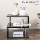 Black Wooden S-Shaped Coffee Table with 2-Tier Storage Shelves