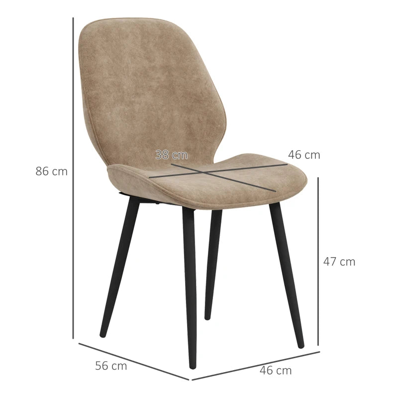 Velvet Dining Chairs, Set of 2, Light Brown Metal Leg Chairs