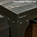 Rustic Dark Walnut Coffee Table with Storage Shelf and Steel Frame