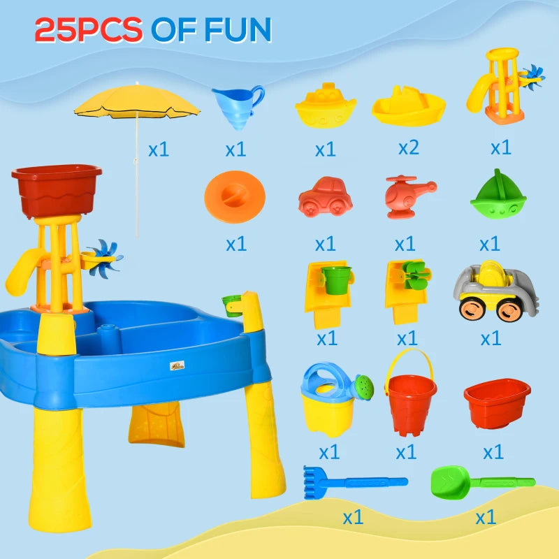 Multicoloured Sand & Water Table Set with Adjustable Parasol