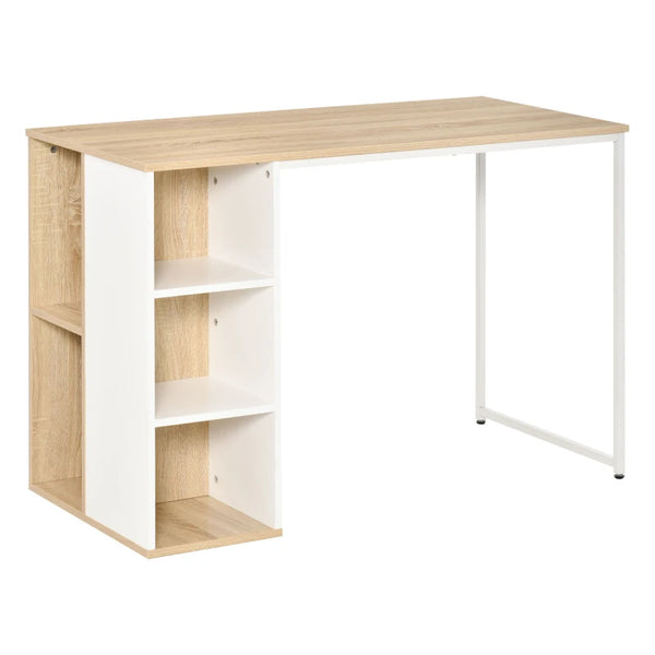 Oak Tone 3-Tier Storage Computer Desk with Side Compartments