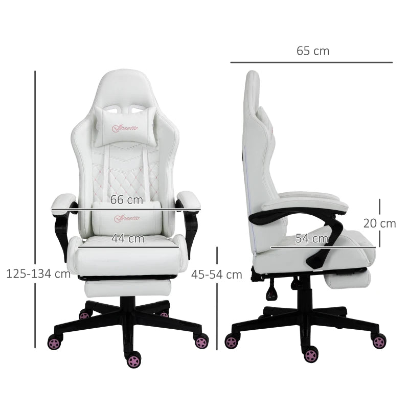 White Racing Gaming Chair with Swivel Wheel & Footrest