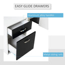 Modern Black and White Computer Desk with Drawers and Storage Shelves