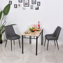 Grey Quilted PU Leather Dining Chairs Set of 2 - Modern Metal Frame