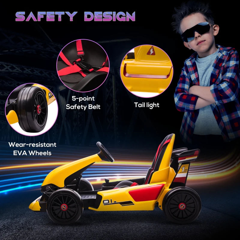 Yellow Electric Kids Go Kart with Reversing Steering Wheel