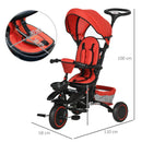 Red Kids Tricycle with Rotatable Seat & Adjustable Push Handle