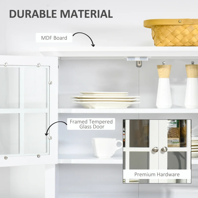 White Wooden Kitchen Storage Cabinet with Glass Door and Drawer