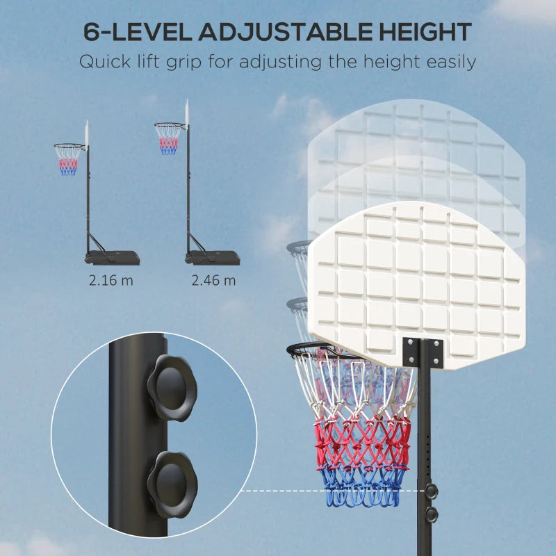 Adjustable Basketball Stand Net System with Wheels, Enlarged Base, Black, PE Backboard