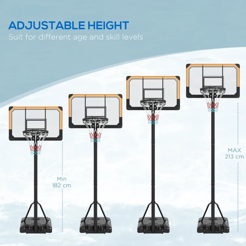 Adjustable Black Freestanding Basketball Hoop Set - 182-213cm