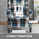 Blue Wingback Reclining Armchair with Footrest - Wood Legs