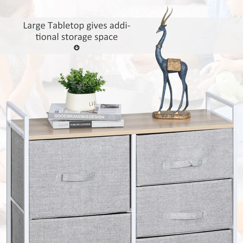 Grey 5-Drawer Linen Basket Storage Unit with Shelf - Metal Frame, Adjustable Feet