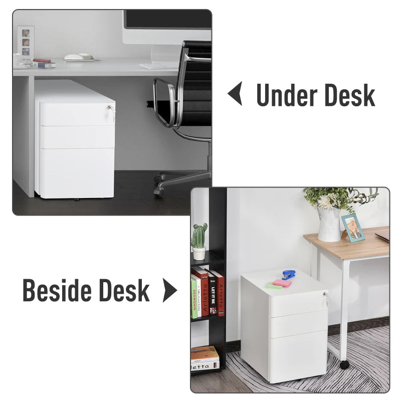 Steel 3-Drawer Rolling Filing Cabinet for A4, Letter, Legal Files - Black