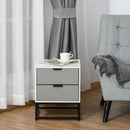 White 2-Drawer Bedside Table with Metal Base