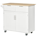 White Modern Kitchen Island Cart with Rubberwood Top and Drawers