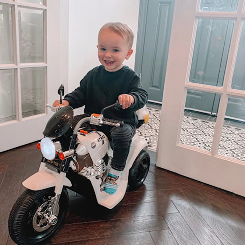 White Kids 6V Battery Powered Trike with Lights and Music