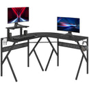 Black L-Shaped Gaming Desk with Monitor Stand and Cup Holder