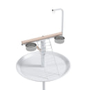 White Bird Stand with Wheels, Perches, Stainless Steel Bowls, Tray - Garden, Indoor, Outdoor