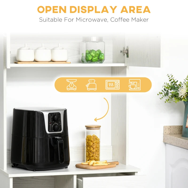 White Freestanding Kitchen Storage Cabinet with Microwave Counter