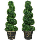 Set of 2 Green Spiral Boxwood Topiary Trees with Pots, 90cm - Indoor Outdoor Decor