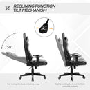 Grey Racing Gaming Chair with Headrest and Lumbar Support