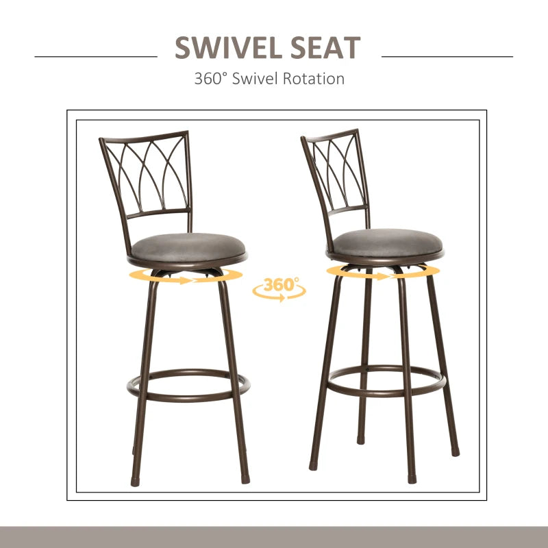 Bronze Swivel Bar Chairs Set - Upholstered Metal Frame with Backrest & Footrest