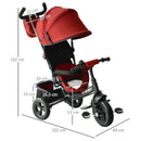 Red 4-in-1 Kids Tricycle with Parent Handle and Canopy